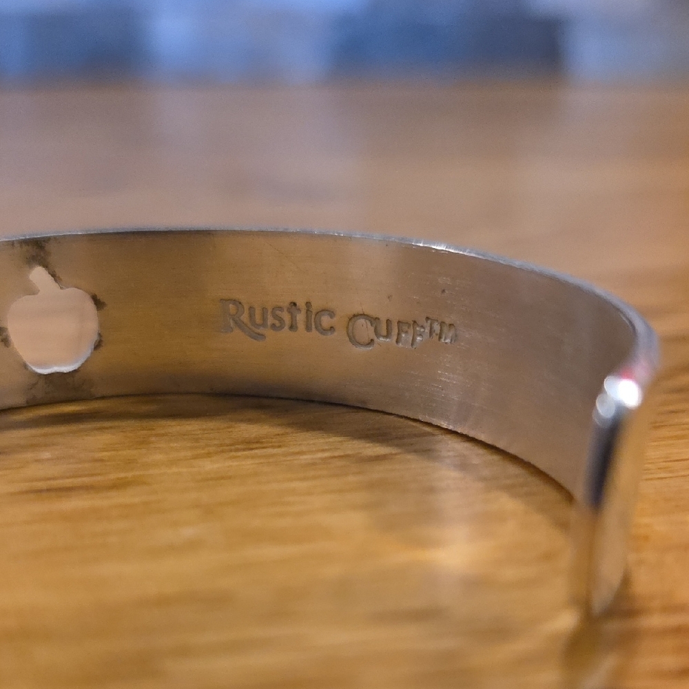 Rustic Cuff Silver Bracelet With Apple Design - image 2